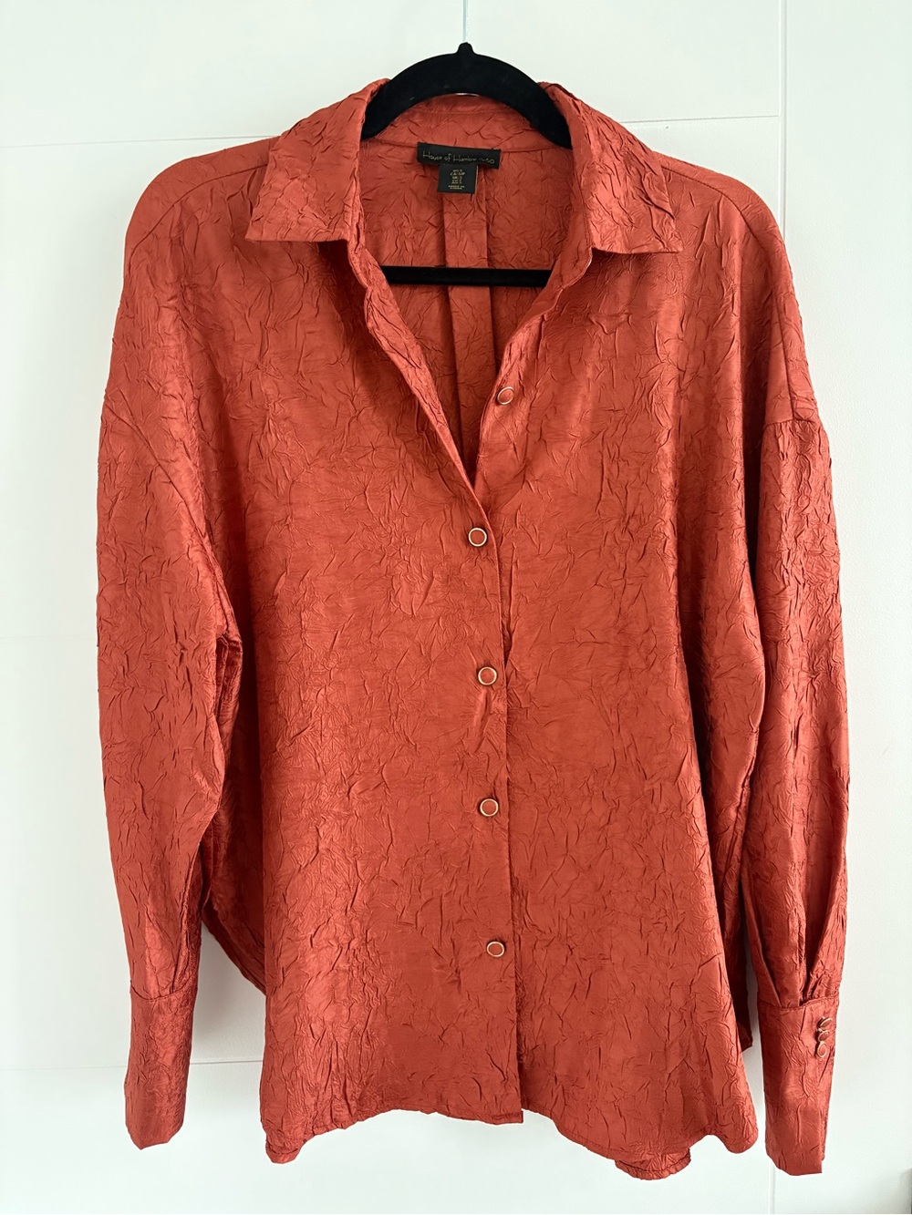 House of Harlow 1960 Rust Textured Oversized Button-Up Blouse